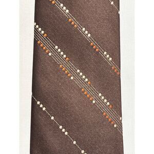 Vintage‎ By Damon Brown White orange Dotted Mens Necktie Tie 70’s Retro Career